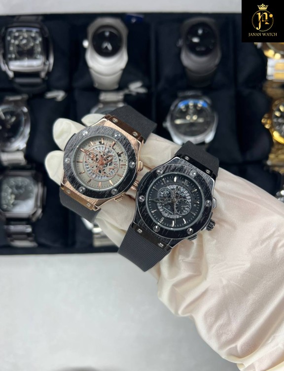 ساعت زنانہ هابلوت بند رابر طرح سه موتوره   💎HUBLOT