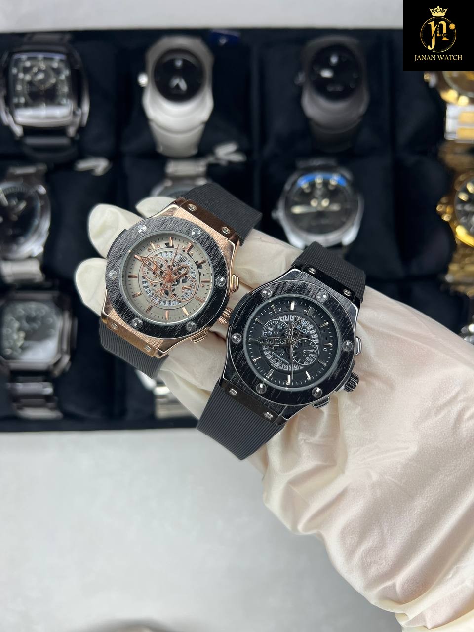 ساعت زنانہ هابلوت بند رابر طرح سه موتوره   💎HUBLOT
